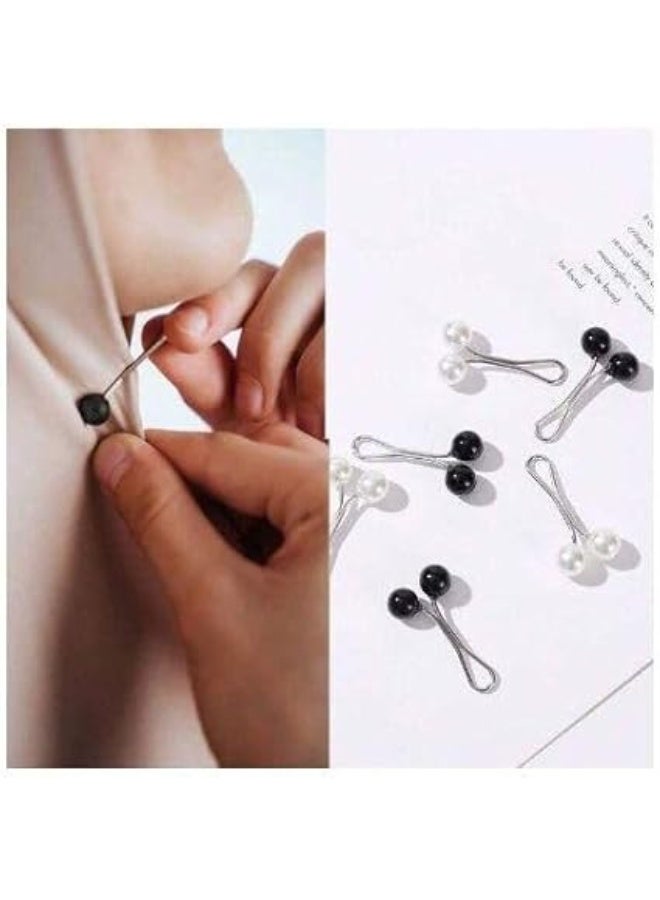 دبابيس الحجاب اللطيفة لوشاح الراس والشال والوشاح والحجاب الاسلامي، دبابيس امان ازرار لتزيين فستان الزفاف أبيض وأسود 12قطعه - Image 4